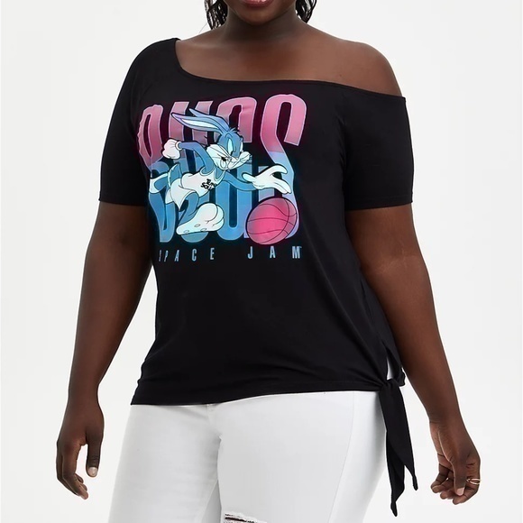 torrid Tops - Torrid Space Jam 2 Black Off Shoulder Top Blouse Tee Size 0 or 12